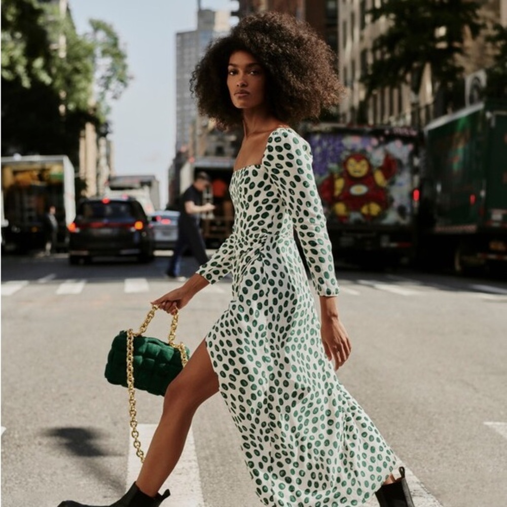 Reformation Green Long Sleeve Sundress with Slit